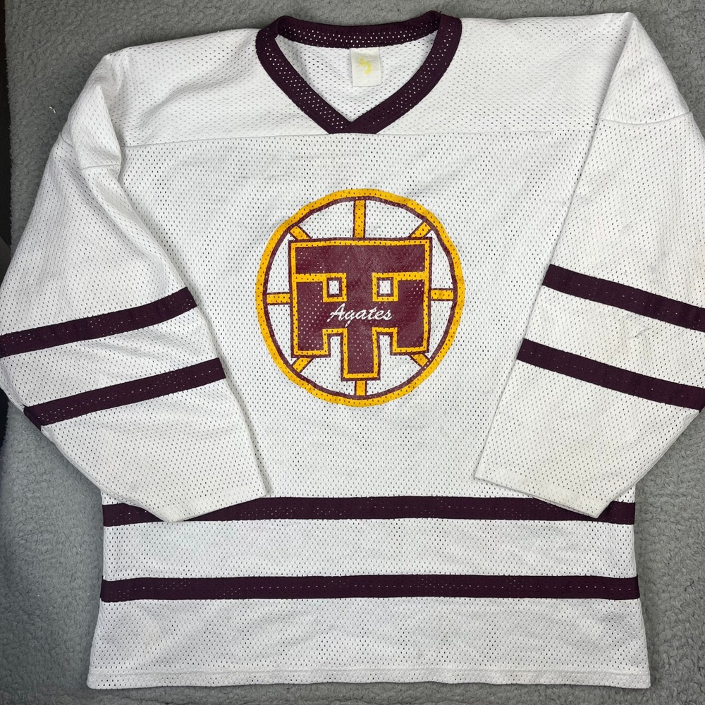 Vintage Two Harbors Agates Hockey Jersey Minnesota Highschool Mens XL White